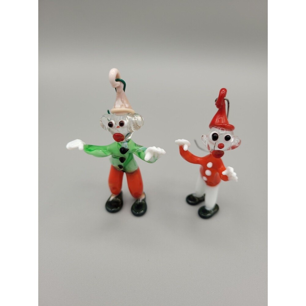 Vintage Hand Blown Art Glass Clown Ornaments Necklace Pendants